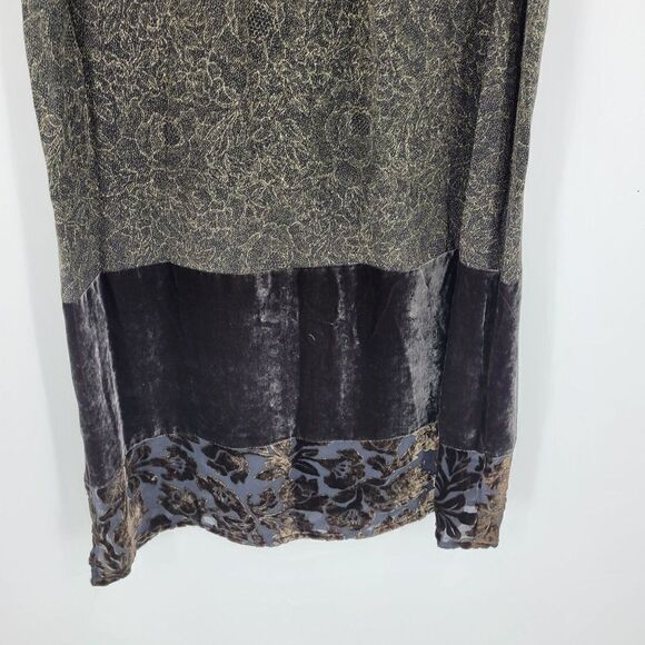 Vintage Citron Maxi Skirt M Black Green Floral Burnout Silk Velour Hem Side Slit - Picture 9 of 11